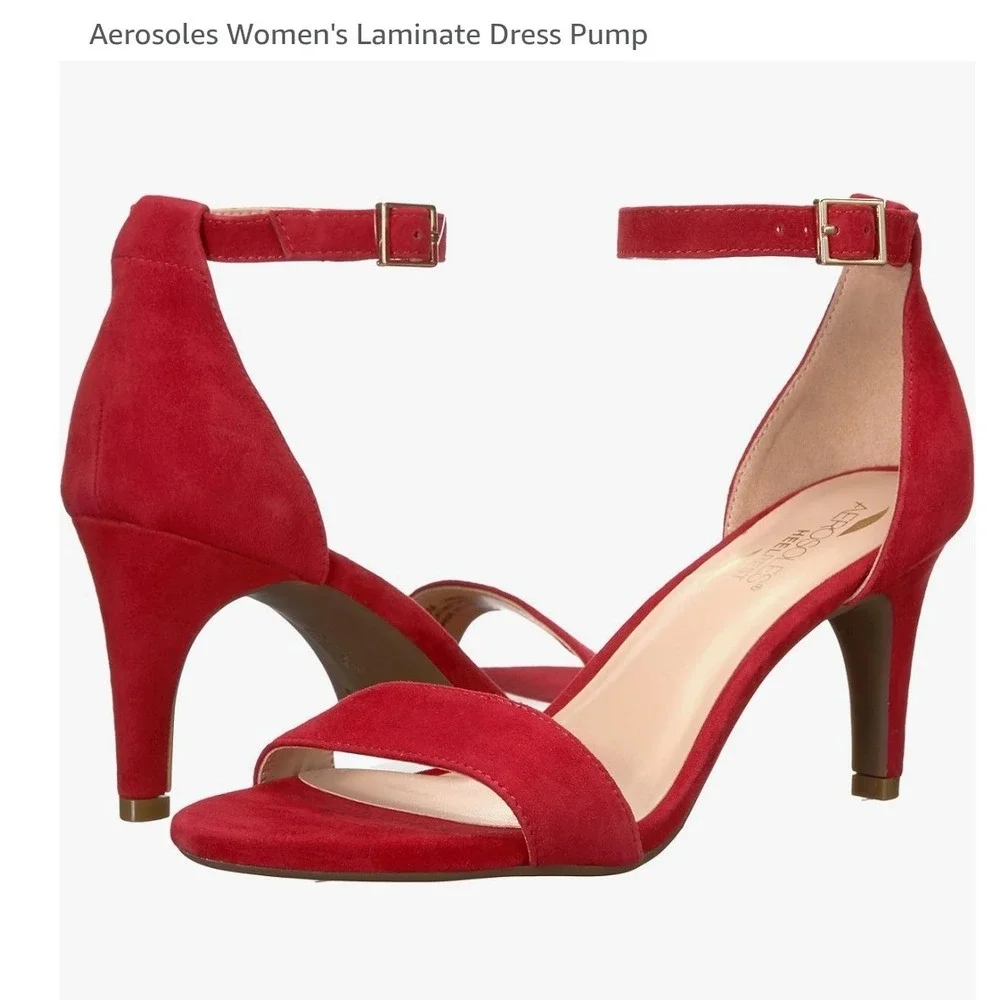 Aerosoles Laminate Sandals Red Suede Ankle Strap Dress Pump Comfortable size 9